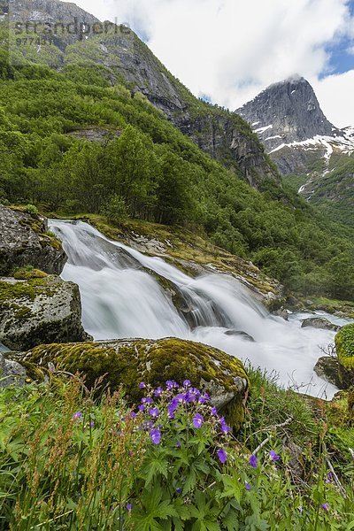 Wasser Europa fließen Fluss Norwegen Langsamkeit vorwärts Fensterladen Seide Skandinavien Geschwindigkeit