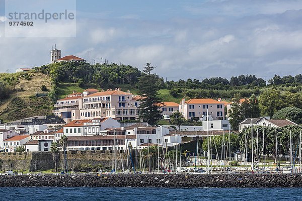 Europa Ufer Großstadt Ansicht Atlantischer Ozean Atlantik Azoren Portugal