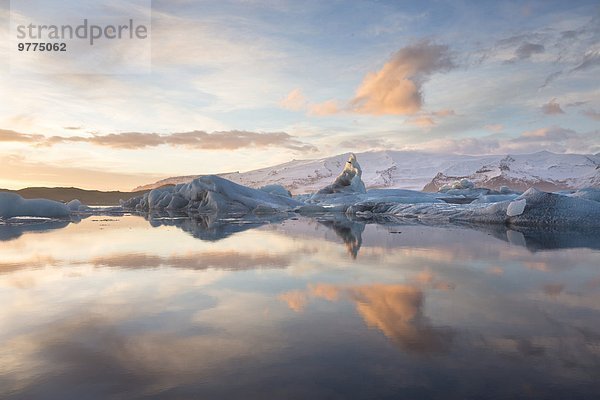 Nationalpark Winter Ecke Ecken Sonnenuntergang über Vatnajökull Eis Island Jökulsárlón Lagune