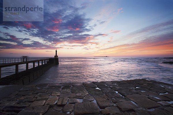 Hafen Europa Großbritannien Beleuchtung Licht Morgendämmerung Insel England Northumberland