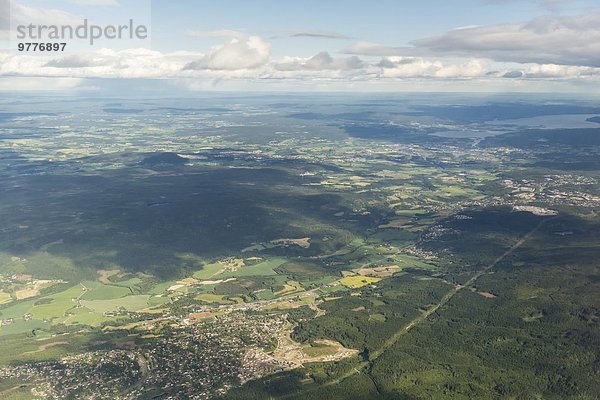 Oslo Hauptstadt Europa nehmen fliegen fliegt fliegend Flug Flüge Agrarland Norwegen Ansicht umgeben Luftbild Fernsehantenne Skandinavien