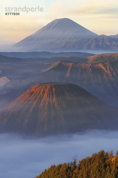 rauchen rauchend raucht qualm qualmend qualmt Nationalpark über Sonnenaufgang Vulkan Südostasien Asien Indonesien Java