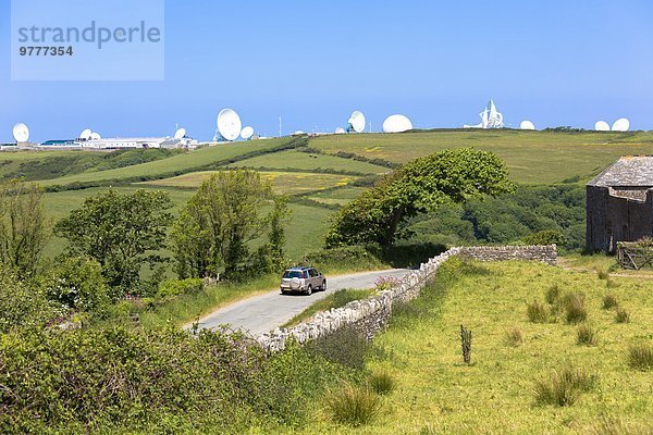 Europa Kommunikation zuhören Essgeschirr Großbritannien Verteidigung Regierung camping Zentrale Antenne Cornwall England Haltestelle Haltepunkt Station