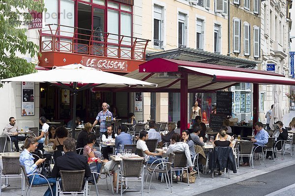 Frankreich Europa Cafe Bürgersteig Freske Mittagessen Pyrenäen