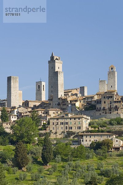 Mittelalter Europa Gebäude Feld Ansicht UNESCO-Welterbe typisch Italien San Gimignano Siena Toskana