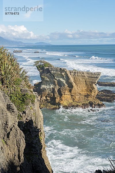 Küste Pazifischer Ozean Pazifik Stiller Ozean Großer Ozean neuseeländische Südinsel Neuseeland Paparoa Nationalpark Punakaiki Westküste