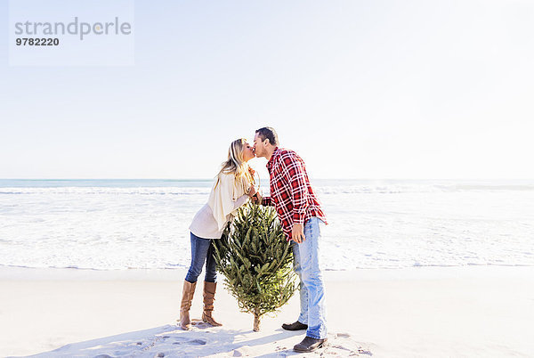 nebeneinander neben Seite an Seite Liebe Strand Baum küssen