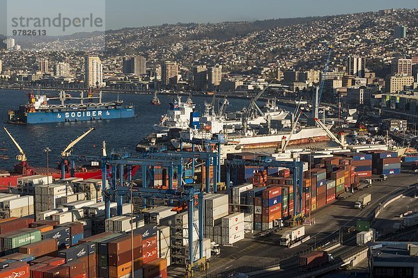 Hafen Großstadt Ansicht Chile Südamerika Valparaiso