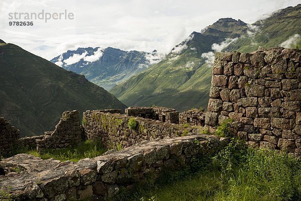 Ruine Ansicht Sacred Valley of the Incas Urubamba Valley Zitadelle Inka Peru Pisac Südamerika