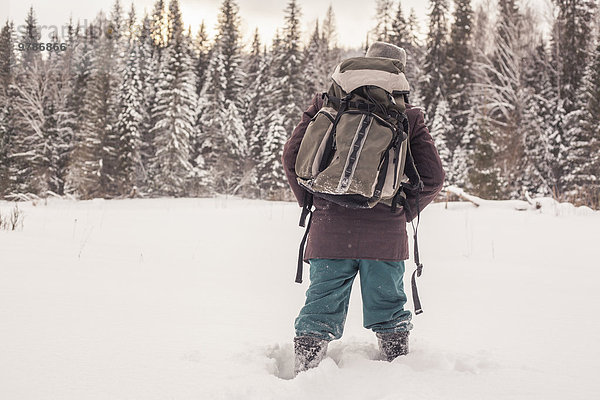 Mann gehen Schnee Wald mischen Mixed