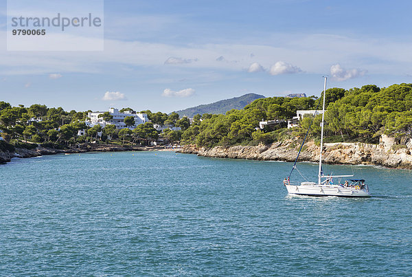 Segelboot vor Cala D'or  Santanyí  Mallorca  Balearen  Spanien  Europa