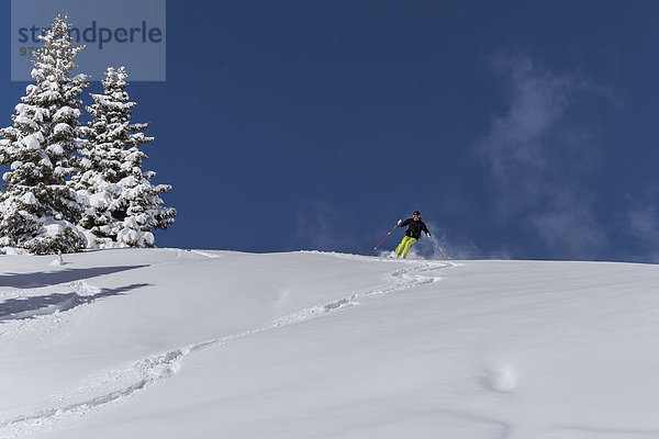 Skifahrer im Tiefschnee  Freerider  Venet  Zams  Tirol  Österreich  Europa