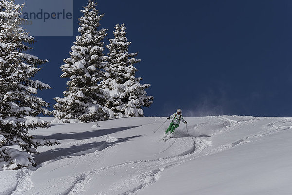 Skifahrer im Tiefschnee  Freerider  Venet  Zams  Tirol  Österreich  Europa