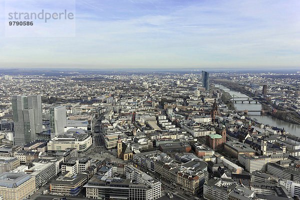 Ausblick vom Maintower  links das Bürohochhaus Nextower Palais Quartier  rechts der Neubau der EZB  Europäische Zentralbank  Frankfurt am Main  Hessen  Deutschland  Europa