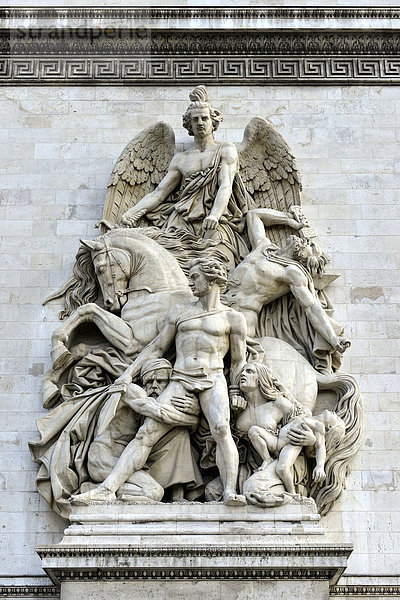 Relief  Der Widerstand des französischen Volkes gegen die Alliierten 1814  von Antoine Étex an der Westseite des Arc de Triomphe  Triumphbogen  Place Charles de Gaulle  Paris  Frankreich  Europa