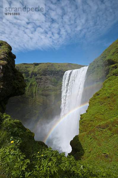 Regenbogen  Wasserfall  Skógafoss am Fluss Skóga  Ringstraße  Suðurland  Island  Europa