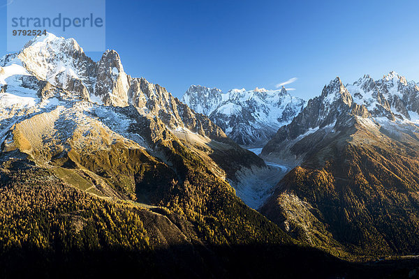 Ausblick auf den Mont Blanc am Morgen  Chamonix  Alpen  Frankreich  Europa
