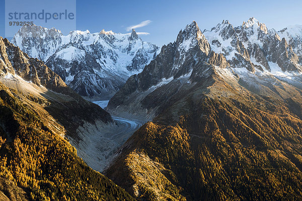 Mont Blanc Massiv mit dem Gletscher Mer de Glace bei Chamonix  Alpen  Frankreich  Europa