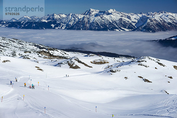 Skigebiet Gottesackerplateau  Kleinwalsertal  dahinter Allgäuer Alpen  Vorarlberg  Österreich  Europa