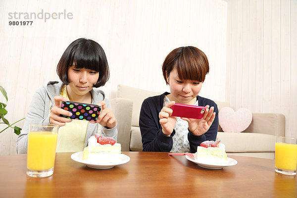Zusammenhalt Zimmer Kuchen jung Mädchen Wohnzimmer japanisch Stück
