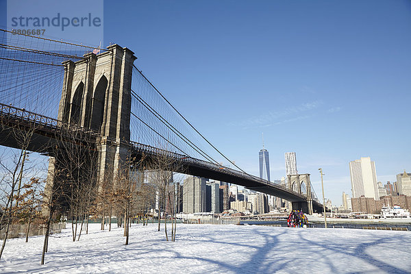 Stadtansicht Stadtansichten Winter Brücke Brooklyn