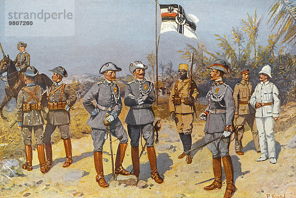 Kaiserlich deutsche Kolonialsoldaten in Deutsch-Ostafrika  1894  historische Zeichnung