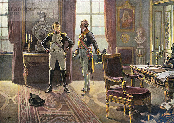 Napoleon mit Fürst Metternich beim Treffen in Dresden am 26. Juni 1813  historisches Bild von W. Friedrich