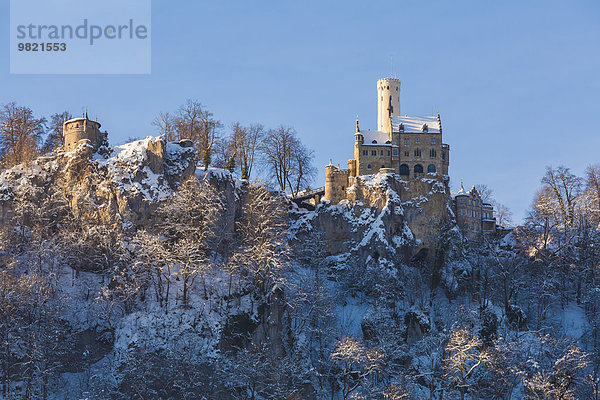Deutschland  Baden-Württemberg  Blick auf Schloss Lichtenstein bei Honau im Winter