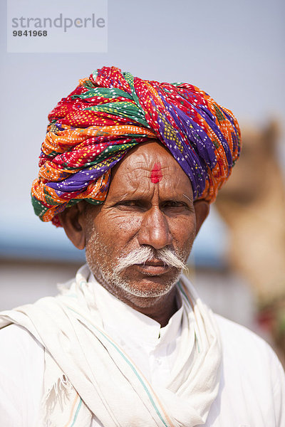 Portrait eines älteren Rajasthani  Mann mit Bart und Turban  Pushkar  Rajasthan  Indien  Asien
