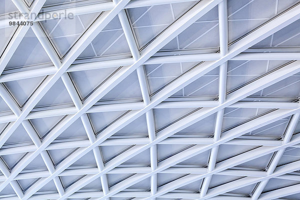 Moderne Dachkonstruktion des Architekten John Mc Aslan in der Bahnhofshalle Bahnhof King's Cross Station  London  Grossbritannien