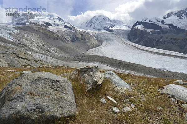 Gornergletscher im Monte Rosa-Gebiet  mit Nordend und Dufourspitze  Zermatt  Wallis  Schweiz  Europa