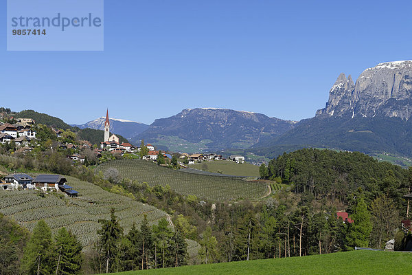 Landschaft bei Unterinn am Ritten Renon mit Schlernmassiv  bei Bozen  Südtirol  Italien  Europa