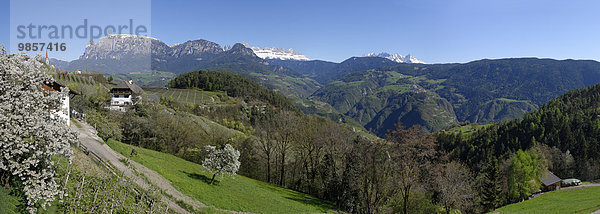 Landschaft bei Unterinn am Ritten Renon mit Schlernmassiv  bei Bozen  Südtirol  Italien  Europa