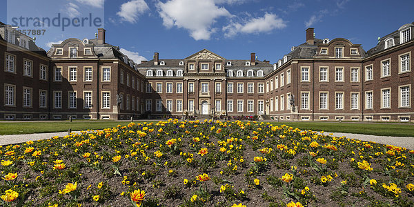 Blühende Tulpen vor Wasserschloss  Schloss Nordkirchen  Nordkirchen  Münsterland  Nordrhein-Westfalen  Deutschland  Europa