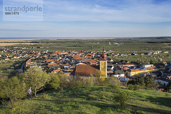 Ortsansicht mit Bergkirche St. Martin und Neusiedler See  Donnerskirchen  Nordburgenland  Burgenland  Österreich  Europa