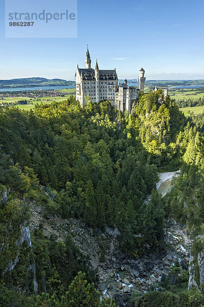 Schloss Neuschwanstein über der Pöllatschlucht  Forggensee  Bannwaldsee  Schwangau  Ostallgäu  Allgäu  Schwaben  Bayern  Deutschland  Europa