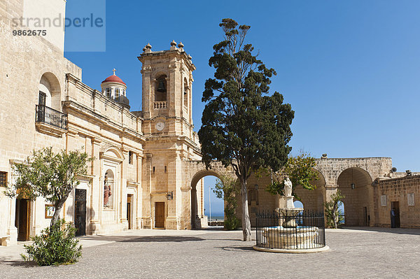 Innenhof mit Zypresse  Kapelle der heiligen Jungfrau Maria in der St. Maria Kirche  Mellieha  Malta  Europa