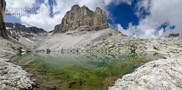 Hütte Sellamassiv Sella Berg See Dolomiten Lech Italien