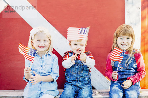 Außenaufnahme Europäer Fahne winken Scheune amerikanisch