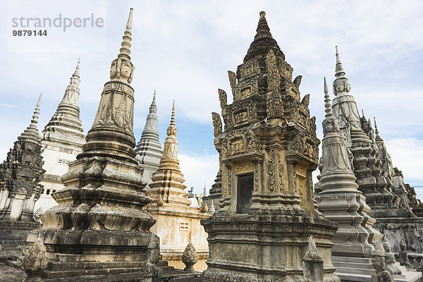 'Stupas in Wat; Kampong Cham  Cambodia'