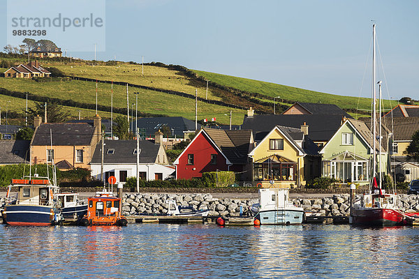 Hafen Himmel Gebäude grün Boot bunt Hintergrund blau Wiese Hügel Kerry County Dingle
