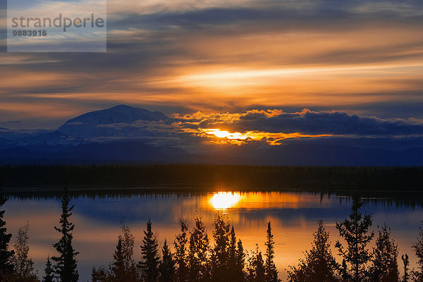 Amerika Sonnenaufgang Spiegelung See Verbindung Alaska Trommel