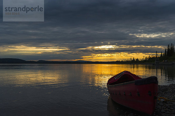 Amerika Sonnenuntergang Fluss Kanu Verbindung Alaska Yukon