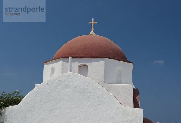 Kirche rot Gewölbe Kykladen Griechenland Griechische Inseln Mykonos