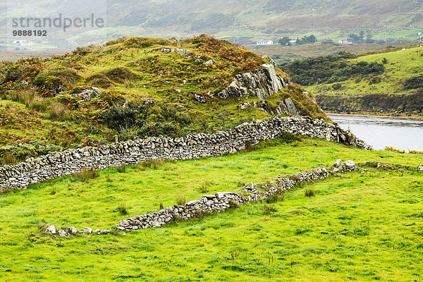 Felsbrocken Hügel Feld Zaun Wiese Clifden County Galway Irland