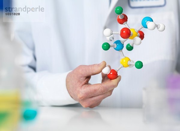 Wissenschaftler mit einem molekularen Modell einer chemischen Formel
