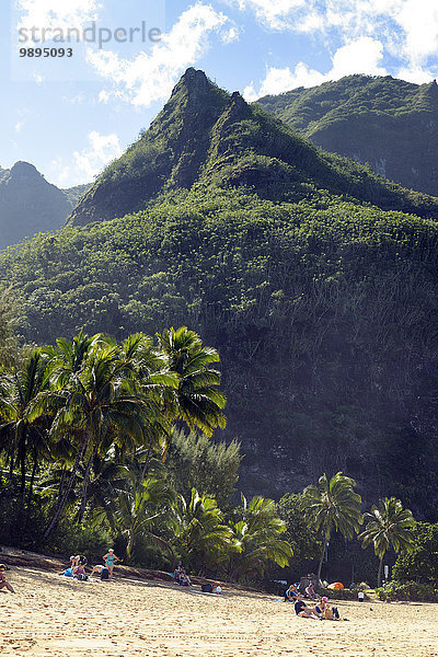 USA  Hawaii  Hanalei  Tunnels Beach mit Palmen  Haena Beach