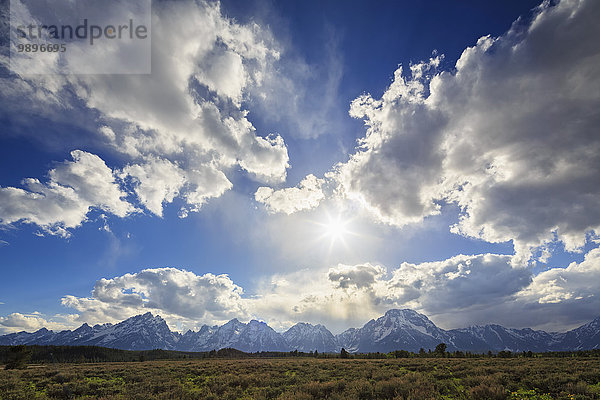 USA  Wyoming  Grand Teton National Park  Teton Range gegen die Sonne