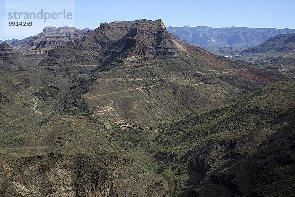 Ausblick vom Mirador Degollada de Las Yeguas in den Barranco de Fataga  Gran Canaria  Kanarische Inseln  Spanien  Europa