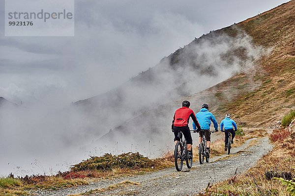 Drei Männer Mountainbike  Wallis  Schweiz